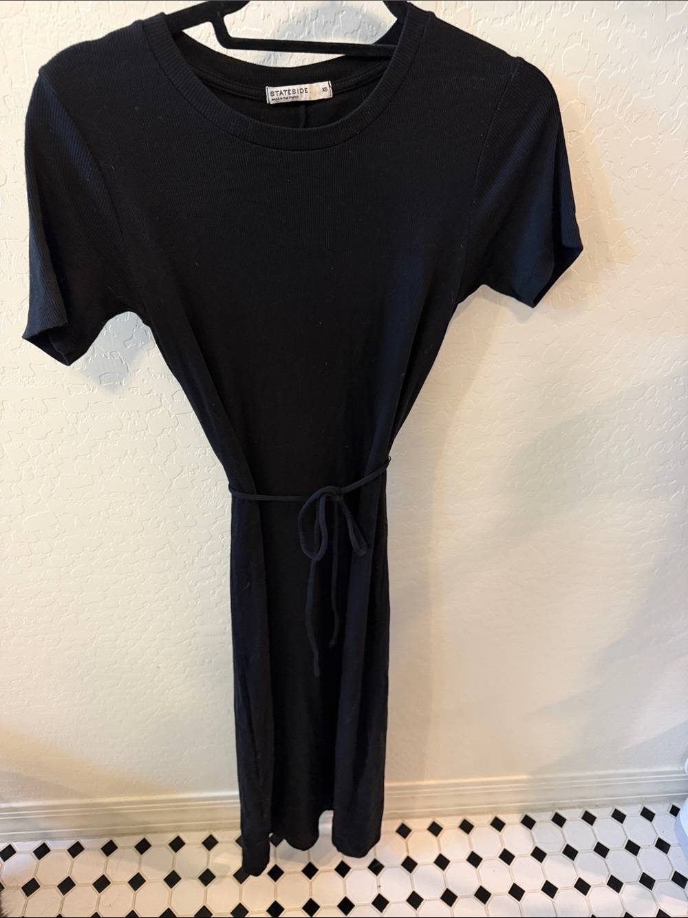 Stateside Black Short-Sleeve Midi Tie-Waist Dress